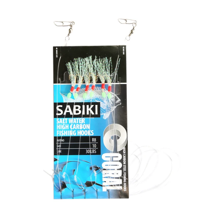 

8-16# Sabiki Fishing Rigs Bait Lures Freshwater Saltwater Sea Feather 6 pcs Green Sabiki Rigs sea bulk fishhooks fishing hooks, Black