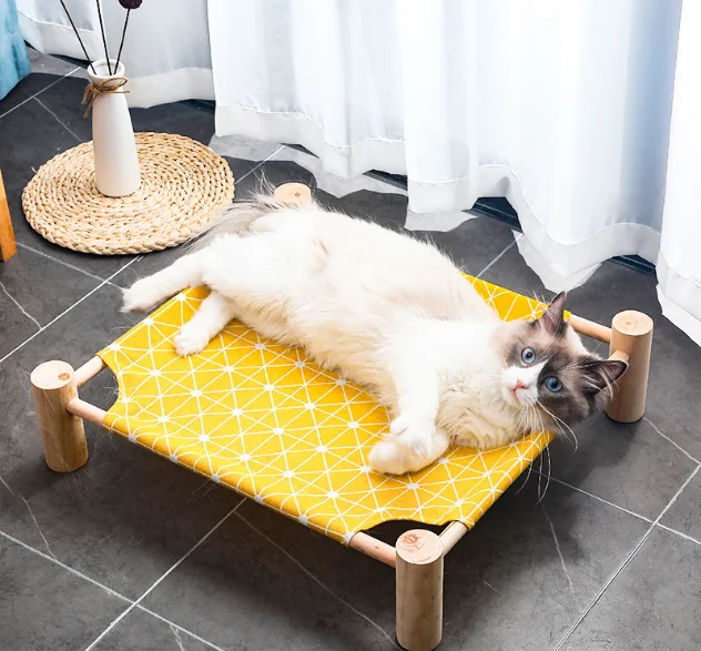 

Pet Hammock Elevated cat Cot Bed Outdoor Log Quadruple With High quality, As pictures