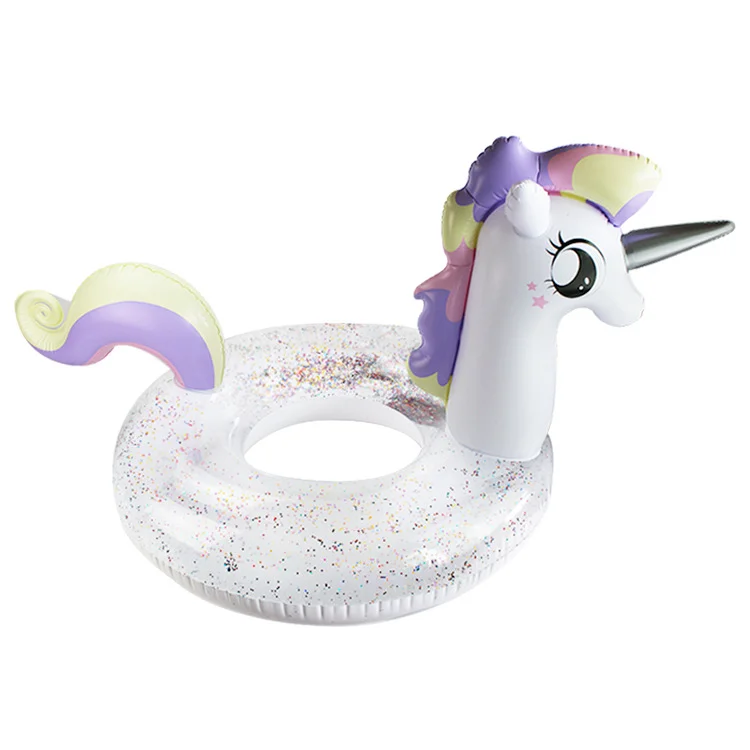 

Spot supply Sequin Princess horse sitting circle transparent Unicorn baby sitting circle swimming rings, White