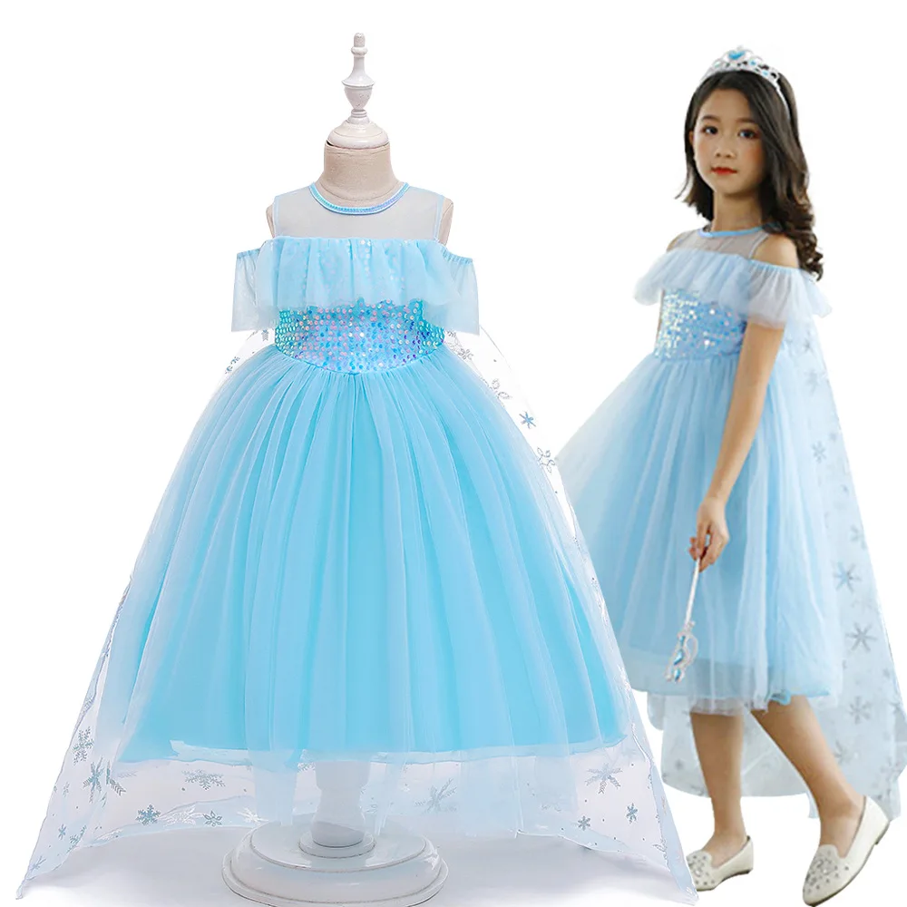 

Bulk Wholesale Halloween Costumes Boutique Girl Clothing New Model Kids Elsa Dress, Blue