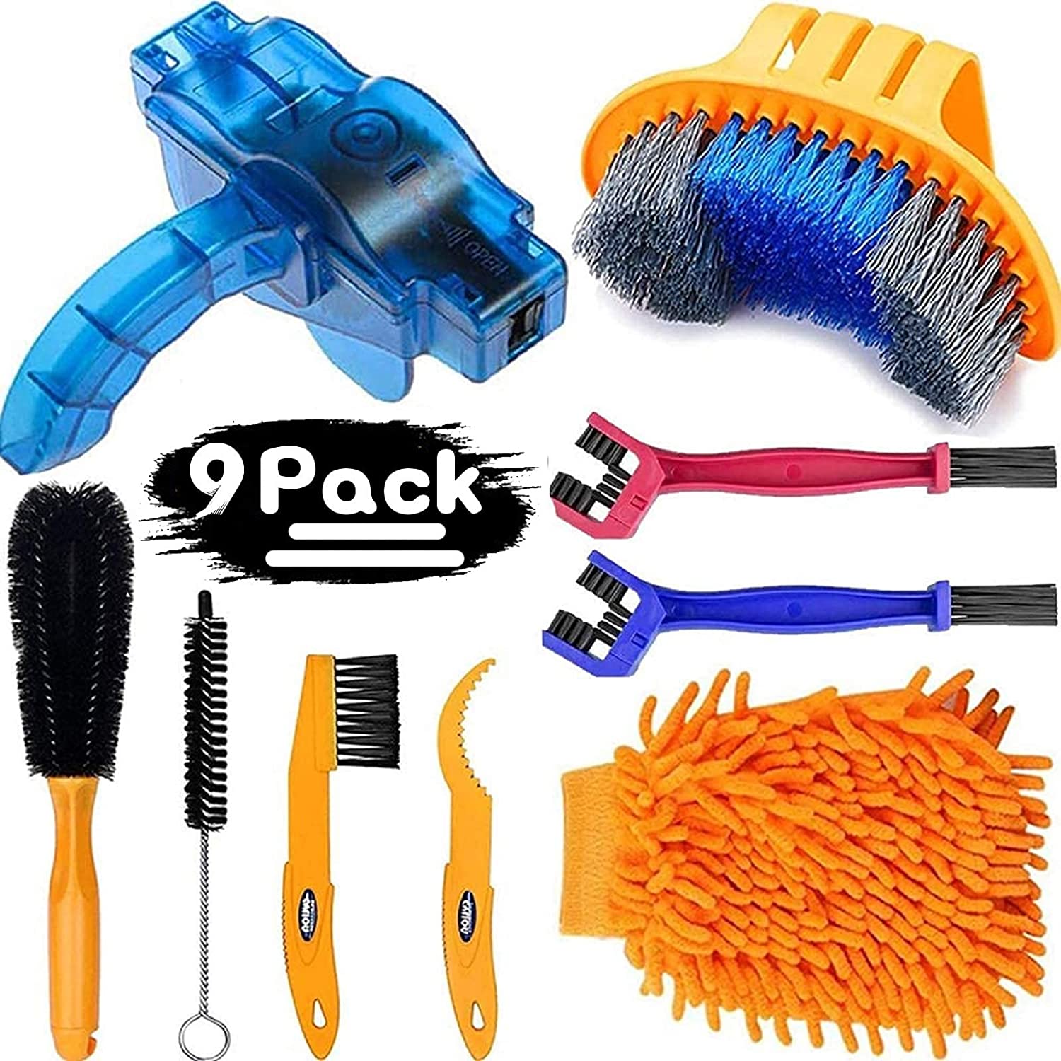 

TDF 9Ppcs Bike Cleaner Tool Kit Bicycle Chain Cleaning Brush Tool Set Bicycle cleaning kit, Black blue