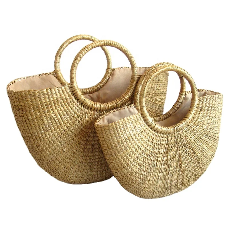 

Factory plain portable picnic women handbags simple stylish basket beach straw bag, Customizable