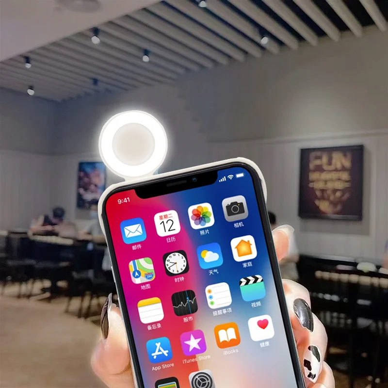 

Luxury Holder Design Portable With Selfie Light Hard PC Folding Smart LED Ring Cover Phone Case For iPhone Samsung Huawei
