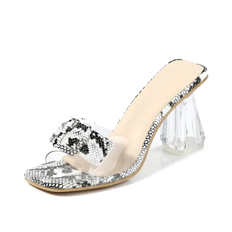 

popular serpentine clear plastic for women glitter summer high heel Slipper, Black white brown