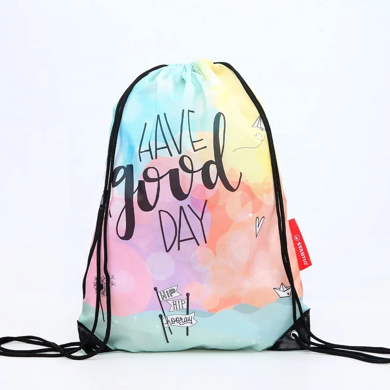 

color splash durable logo printed Sport polyester drawstring bag with logo