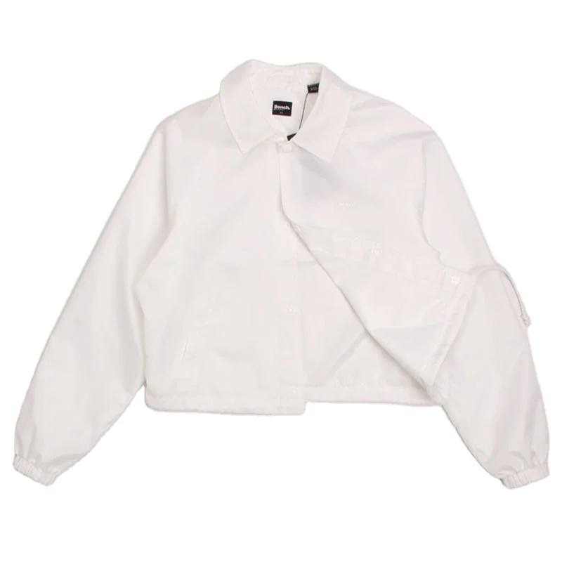 

Custom Womens white long sleeve polyester 210T taffeta+PU coated mock neck pu coated single polyester jacket for women