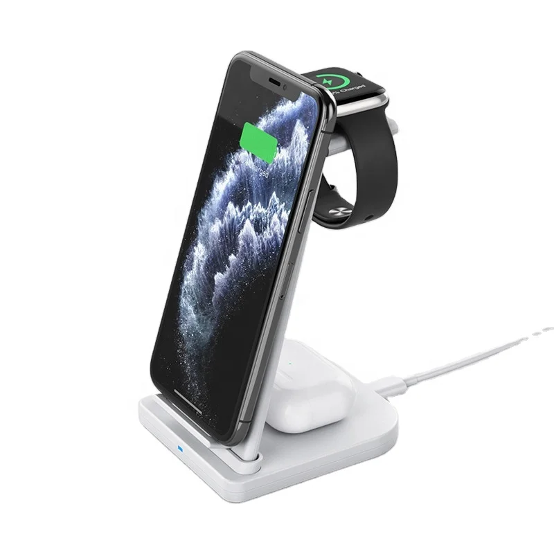 

Drop Shipping 2021 Phone Wireless Charging Station Qi 15W Fast 3 in 1 Wireless Charger for iPhone 12 for iWatch for airpods