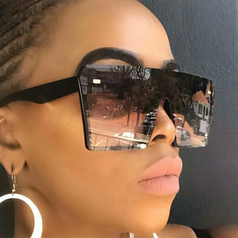 

Oversized Square Sunglasses Women 2020 Luxury Fashion One Piece Flat Top Red Black Clear Lens Sun Glasses