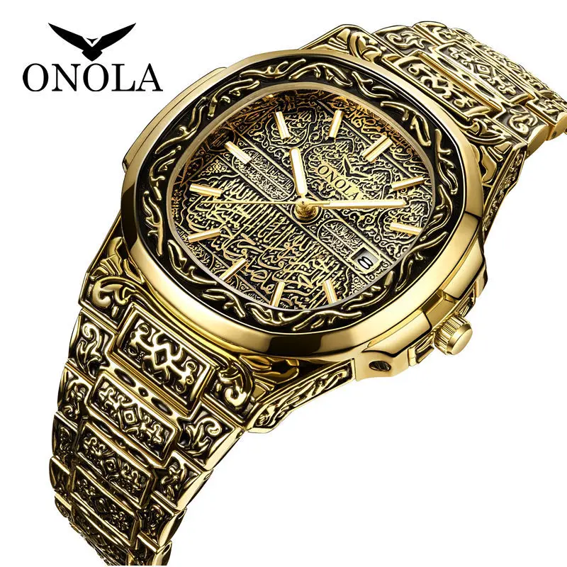 ONOLA 3808 Hot Sale Retro Watch for Men Stainless Steel Waterproof Quartz Watches Luminous Calendar Business Mens Wristwatches