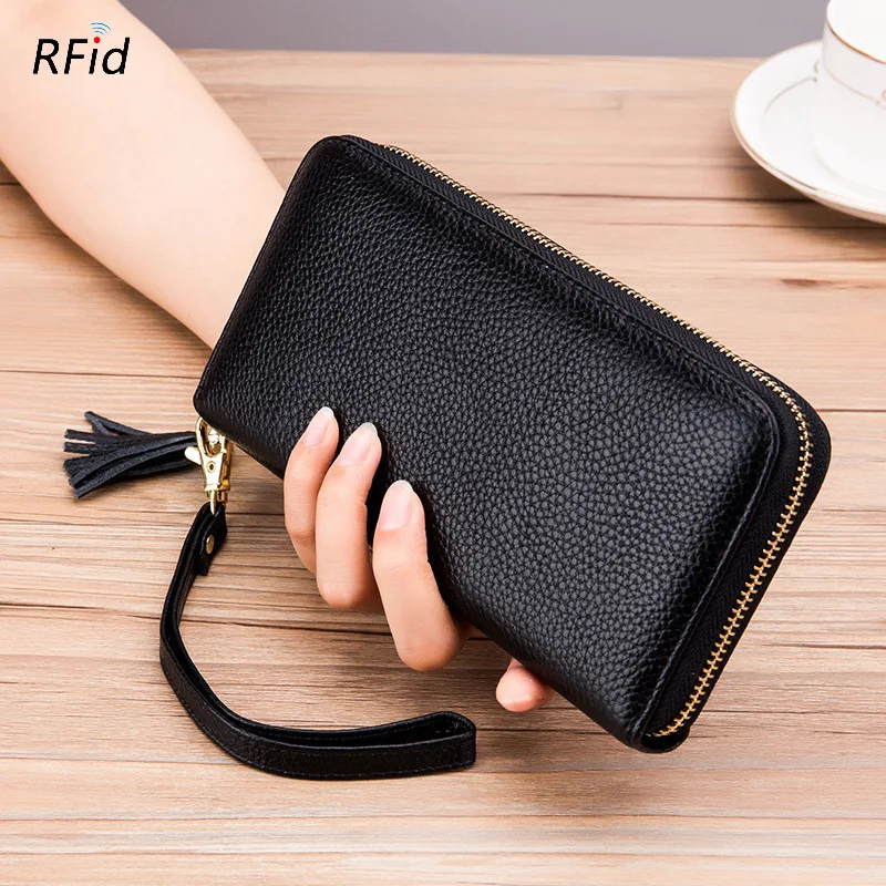 

Fashion Ladies Anti-Theft Zipper Genuine Leather Cell Phone Purse Evening Bag Wallet For Women, 6 colors