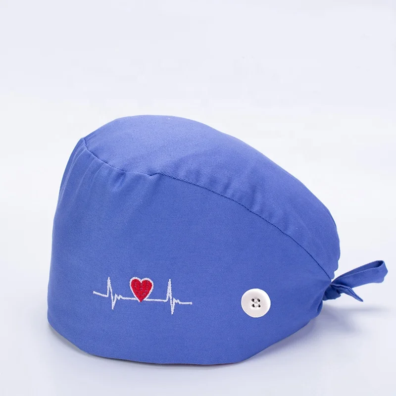 

Custom Logo Solid Color Nurse Bouffant Surgical Hat With Button, Solid dyed