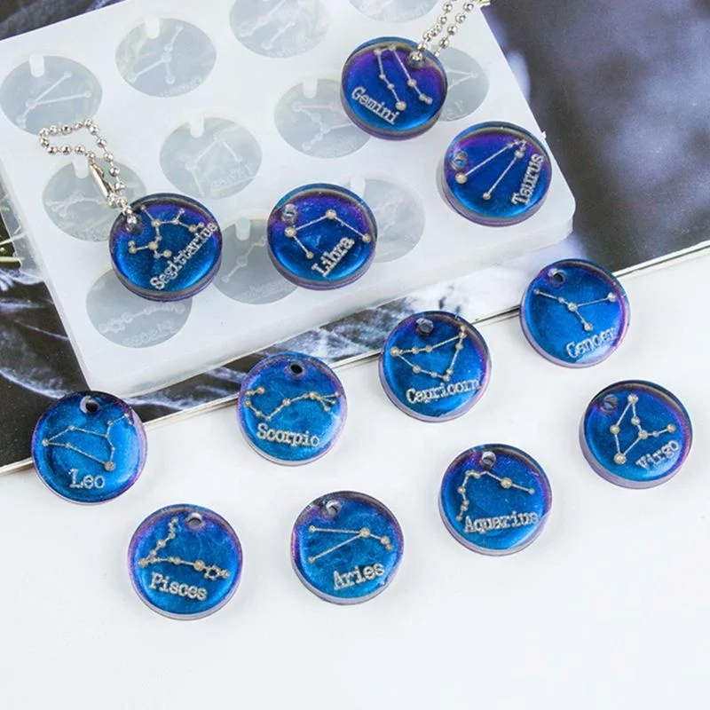 

12 Constellations Discs Earrings Pendant Epoxy Resin keychain Silicone Mold Fondant Jewelry Making Tools
