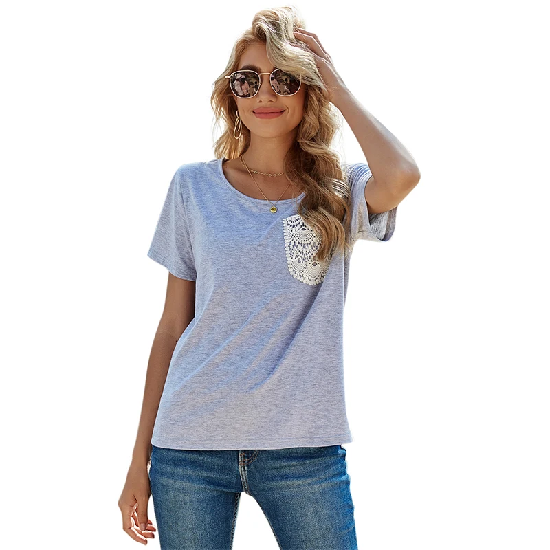 

2021 new solid color pullover loose casual round neck short sleeve T-shirt women