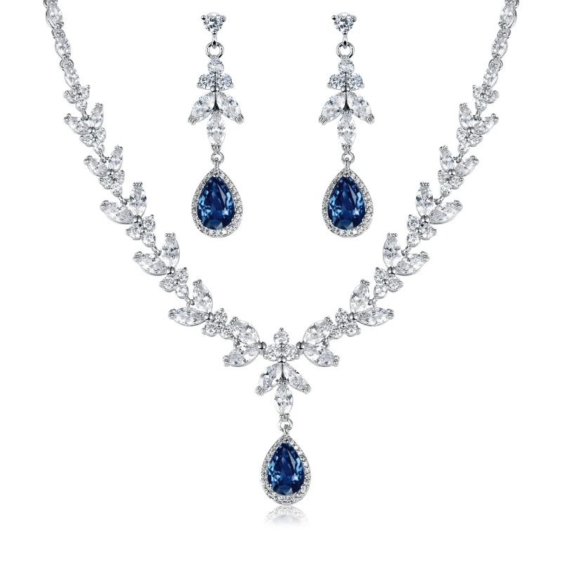 

Teardrop and Marquise Cubic Zirconia CZ Bridal Wedding Jewelry Necklace & Dangle Earring Set