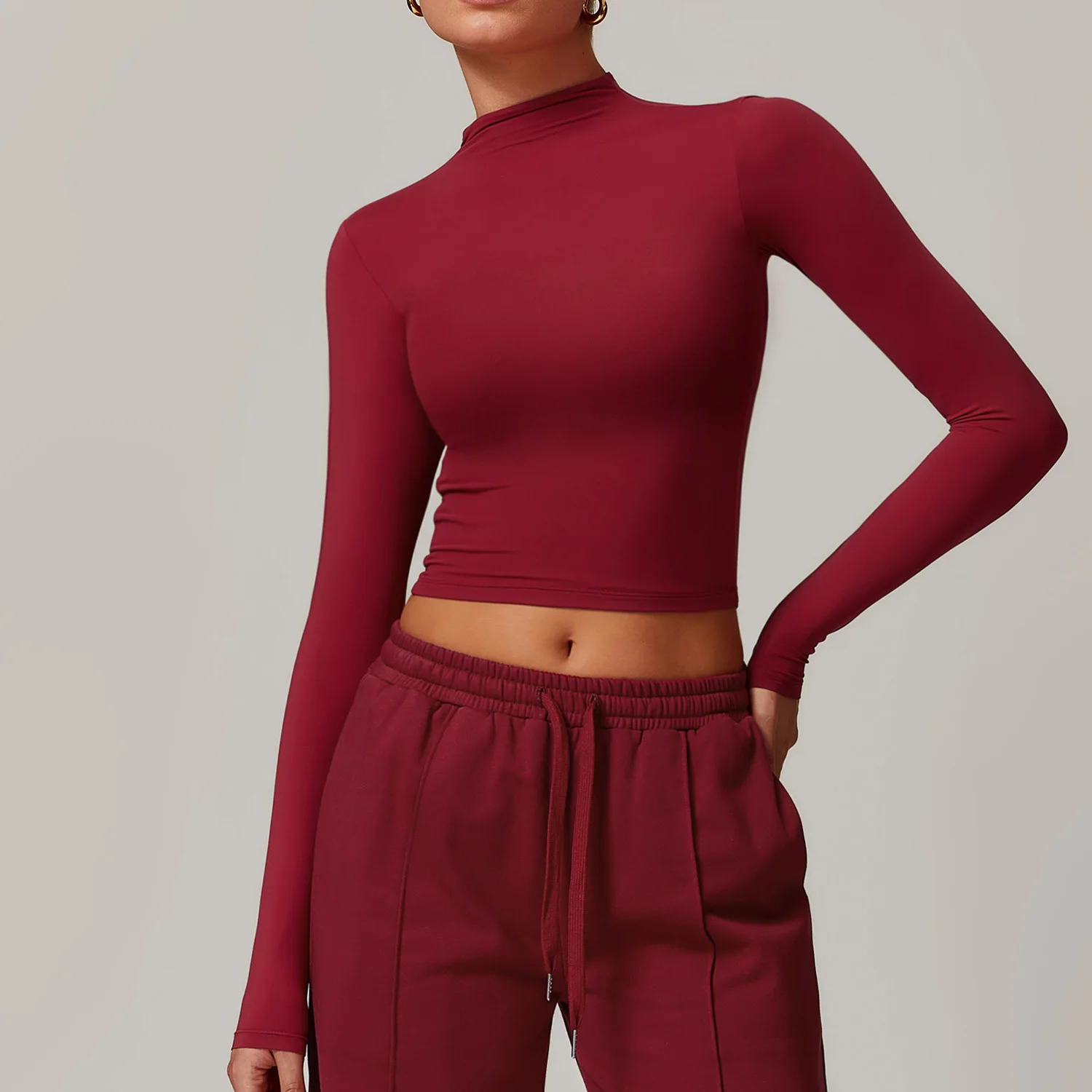 2025 New Women's Yoga Long Sleeve Gym Sports Top Quick Dry Tight Long Sleeve High Neck Low Waist Top Yoga Suit Custom logo
