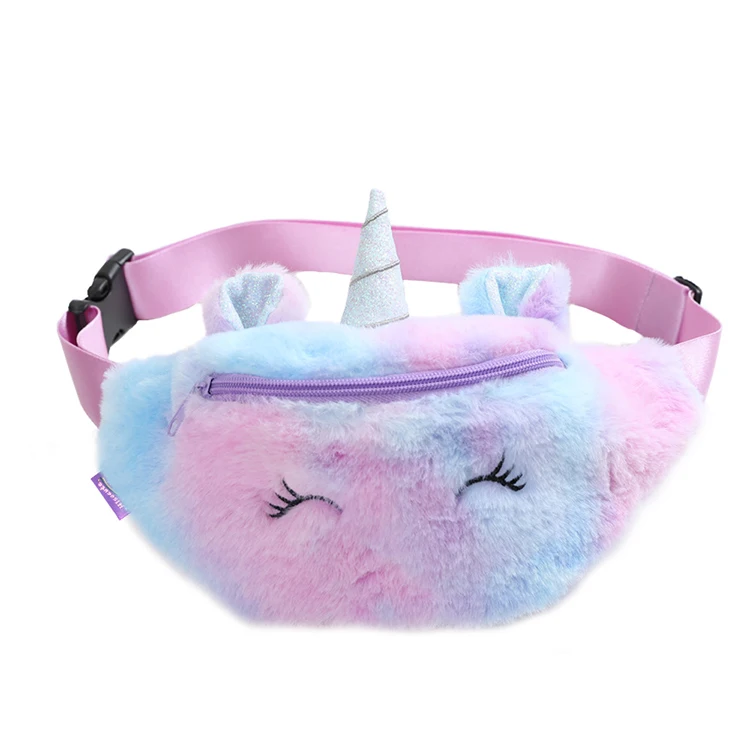 

Wholesale Children Cute Unicorn Fur Waist Belt Chest Bag Kids Warm Plush Fanny Pack For Girls, Purple,pink