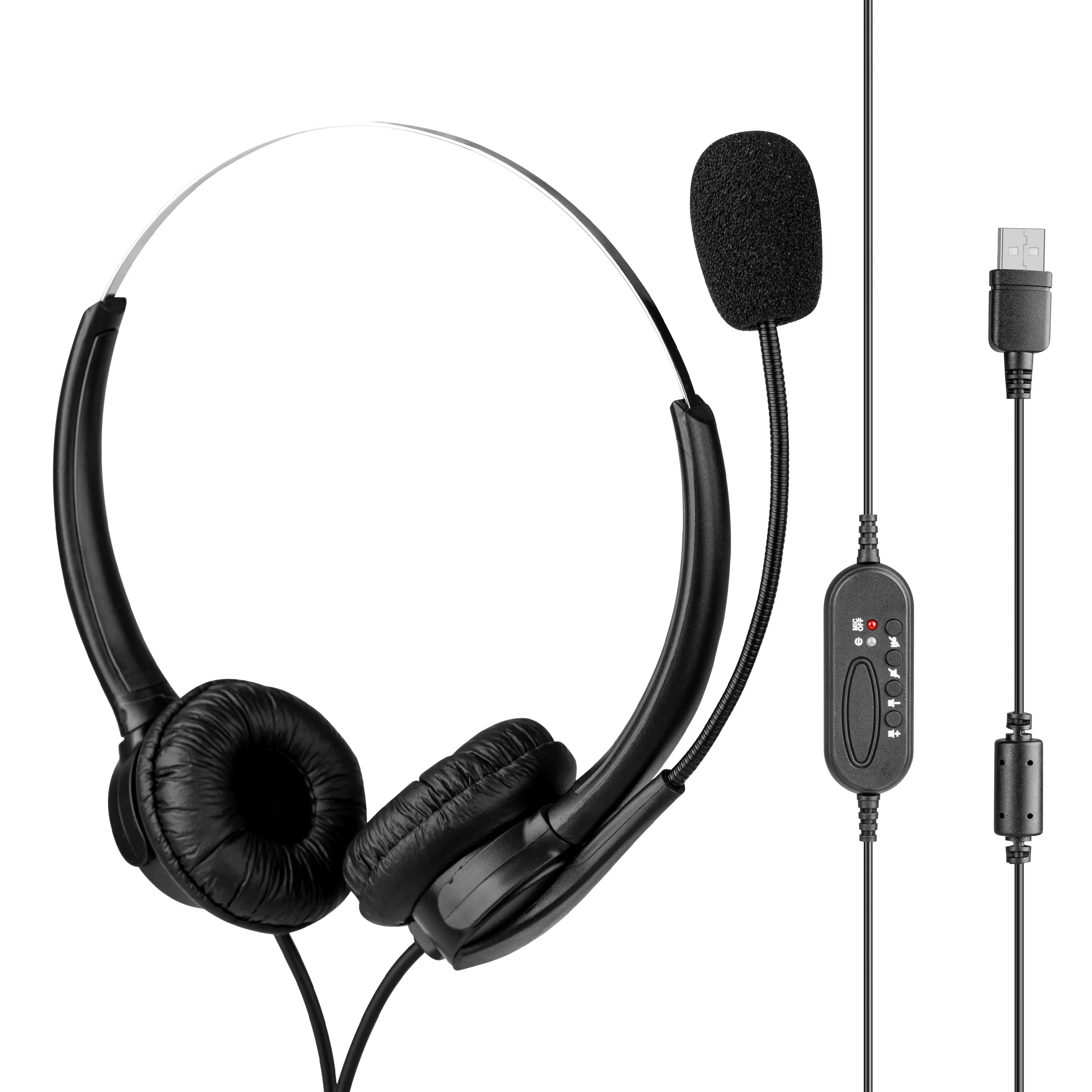 

Factory Wholesale Wired Computer Stereo USB Call Center Headset With Microphone, Black