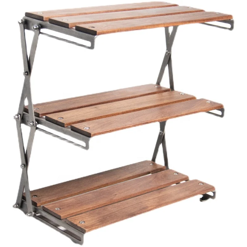 

Foldable Outdoor Antique Vintage Wooden Metal Table Rack Simple Design, Wood