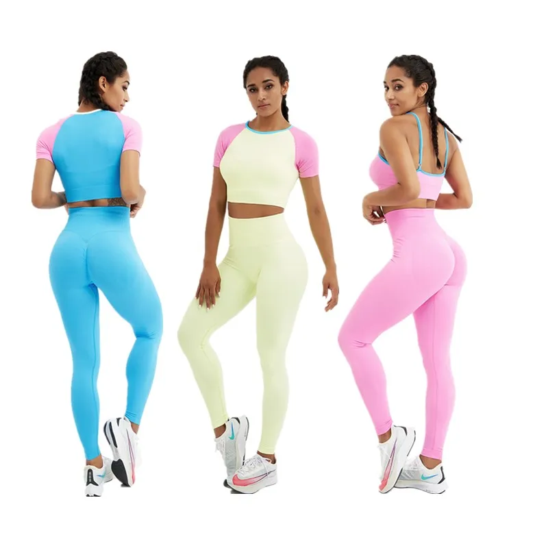 

Seamless Women Workout Sportswear Gym Clothing Fitness Long Sleeve Crop Top High Waist Leggings Sport Bra Sports Suits Yoga Set