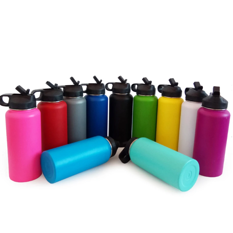 

2020 Low MOQ wholesale trendy custom color stainless steel running water bottle with straw, Any colors
