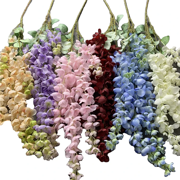 

QSLH-V008 Hot Sale 100 cm 6 Forks Abele Flower Hanging Flowers Wisteria Garland Decorative Artificial Wisteria Flower