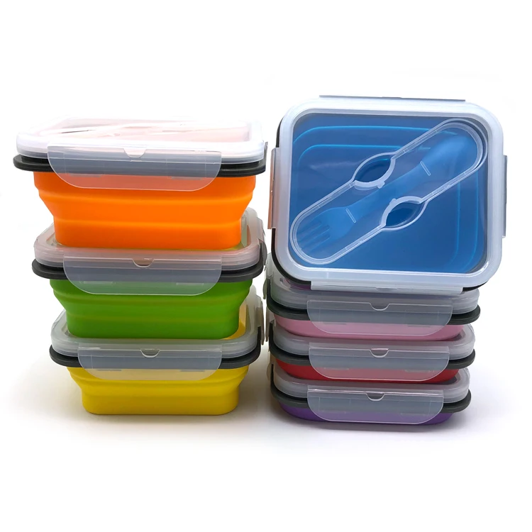 4pcs/set Silicone Folding Bento Box Collapsible Portable Lunch Box For Food Dinnerware Food Container Bowl For Children Adult