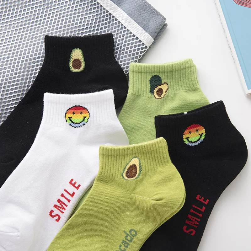 

Wholesale Avocado Smile Socks Female Harajuku Cotton Ins Fruit Soild Sock Women