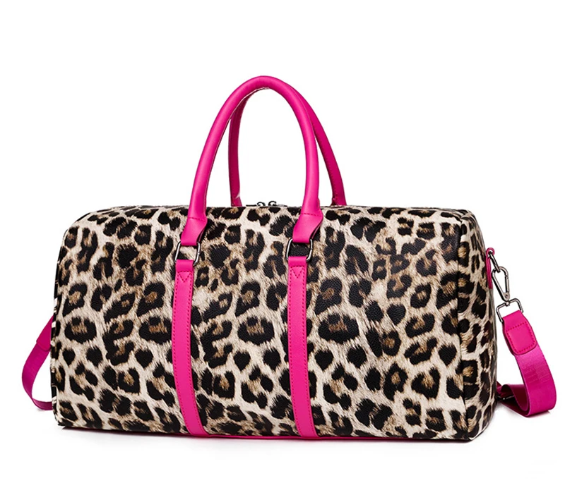 

Leopard Print Bag New Fashion Ladies Short Trip Handbag Large Capacity Lightweight Ladies PU Leather Duffel Bag
