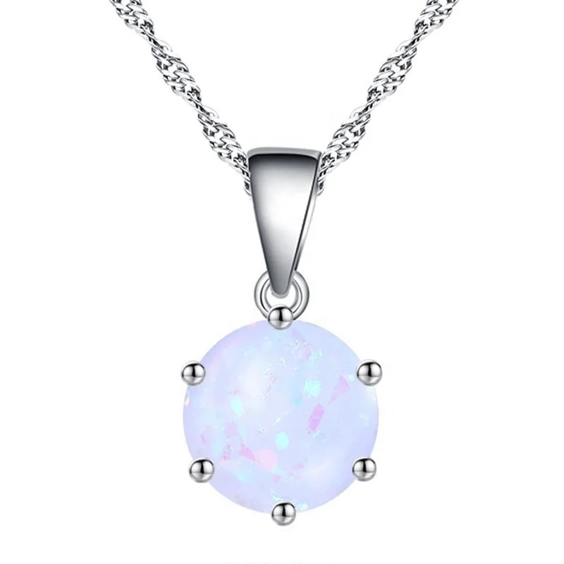 

Opal charm pendant necklace womens' silver jewelry N135