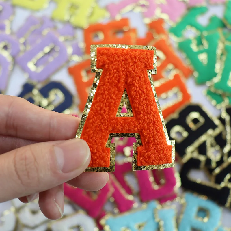 

Hot selling spot RTS 6cm Gold Glitter Letter Star Iron on Clothing Chenille patches