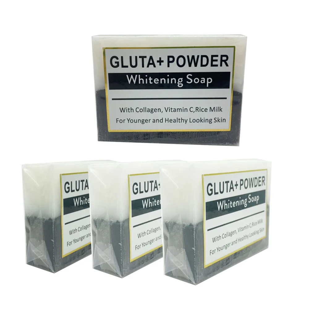 

Gluta Powder Whitening Soap with Collagen Vitamin C Rice Milk for Younger and Healthy Looking Skin, Black and white
