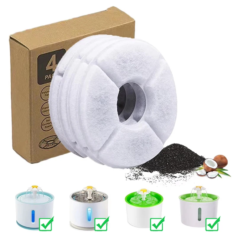 4PCS Activated Carbon Filters Pet Fountain Automatic Flower Water Dispenser Filters Replacement Pet Dog Cat Drinker Filter