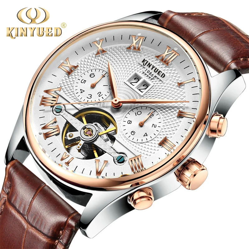 

KINYUED 012 trending new style gent mechanical watch best Tourbillion automatic Calendar water resist business relogio musculino