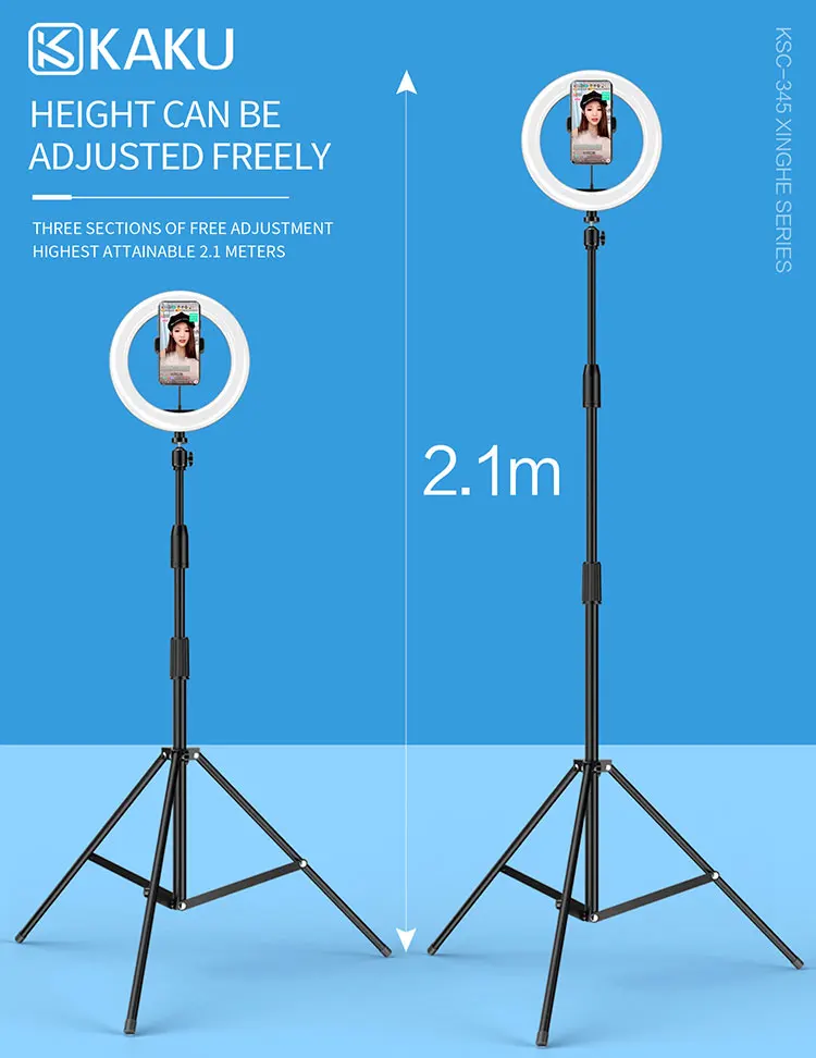 360 adjustable professional  led ring light retractable mobile phone stands with tripod stand for live telecast