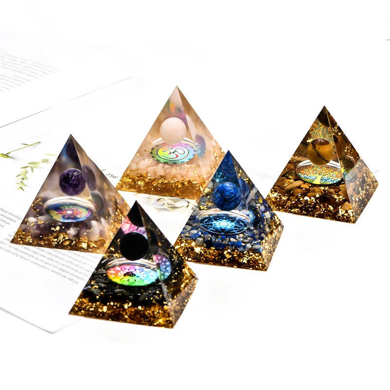

Floating Chakra Orgone Ball Gold Color Film Crystal Pyramid Spiritual Healing Crystals Pyramid