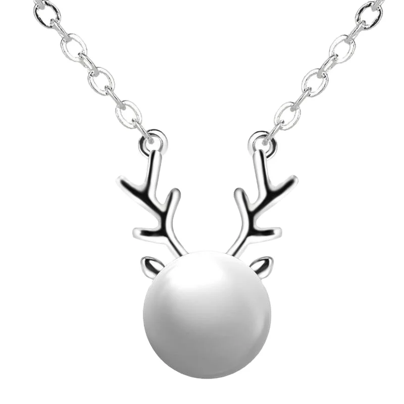 

JUHU Simple Antler Pendant Japanese Korean Version Of Sterling Silver Cute Fawn Necklace Elk Horn Pearl Pendant Clavicle