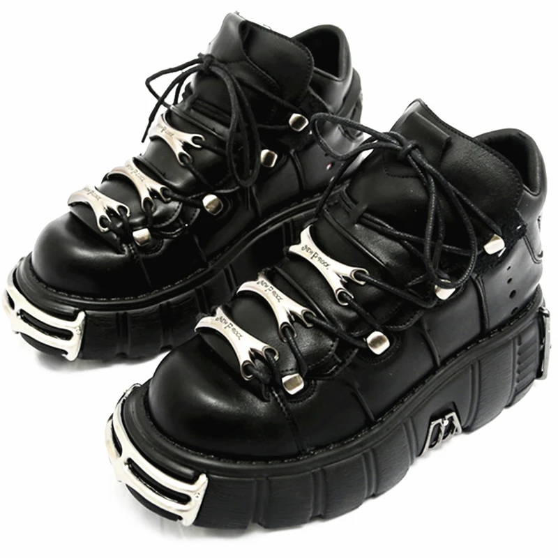 

2020 Punk Style Women Sneakers Lace-up 6 CM Platform Shoes Woman Creepers Female Casual Flats Metal Decor Tenis Feminino