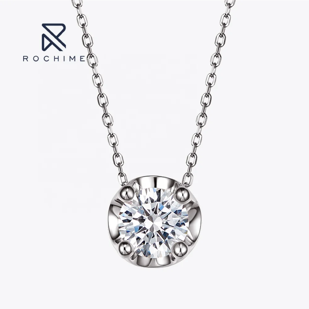 Rochime Single  Diamond Cubic Zirconia Necklace 925 Sterling Silver Rose Gold Plated 5a Zircon Jewelry for Women