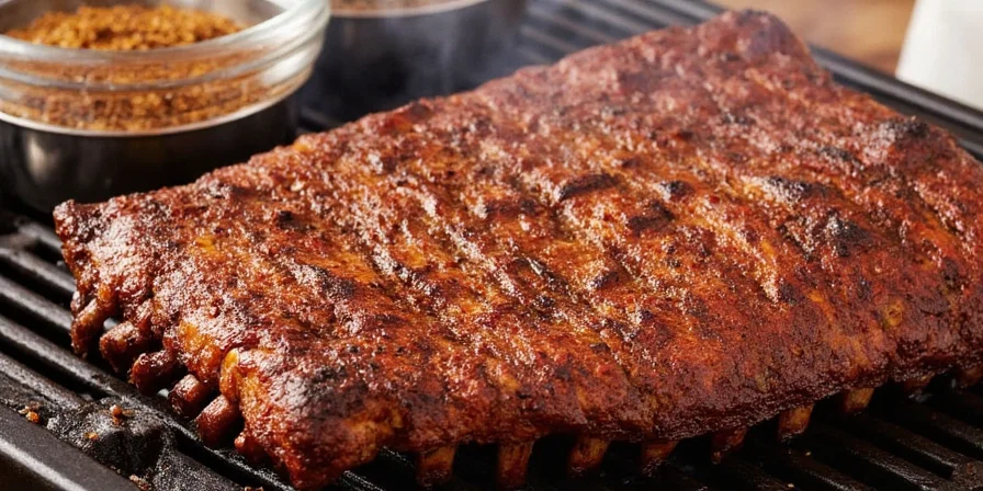 Hands applying dry rub to ribs