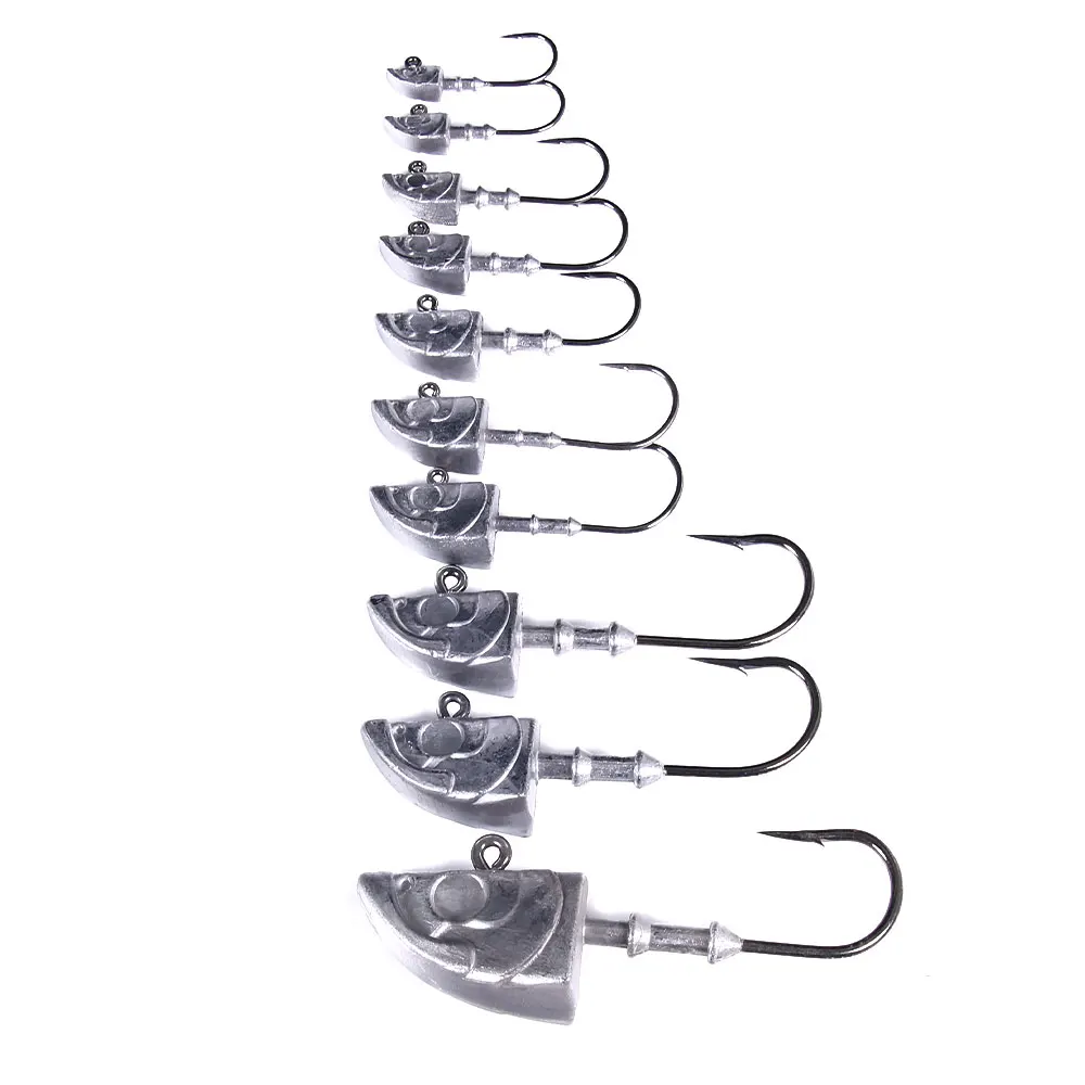 Wholesale JI101 5g 7g 9g 14g 21g 28g 36g 55g 75g 150g Fish Head Shape Lead Jig Head Fishing Hooks