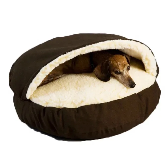 

Wholesale Pet Accessories Washable Cozy Snoozer Luxury Cat Bed Large Round Snuggery Blanket Burrow Dog Cave Bed, Brown/grey/blue