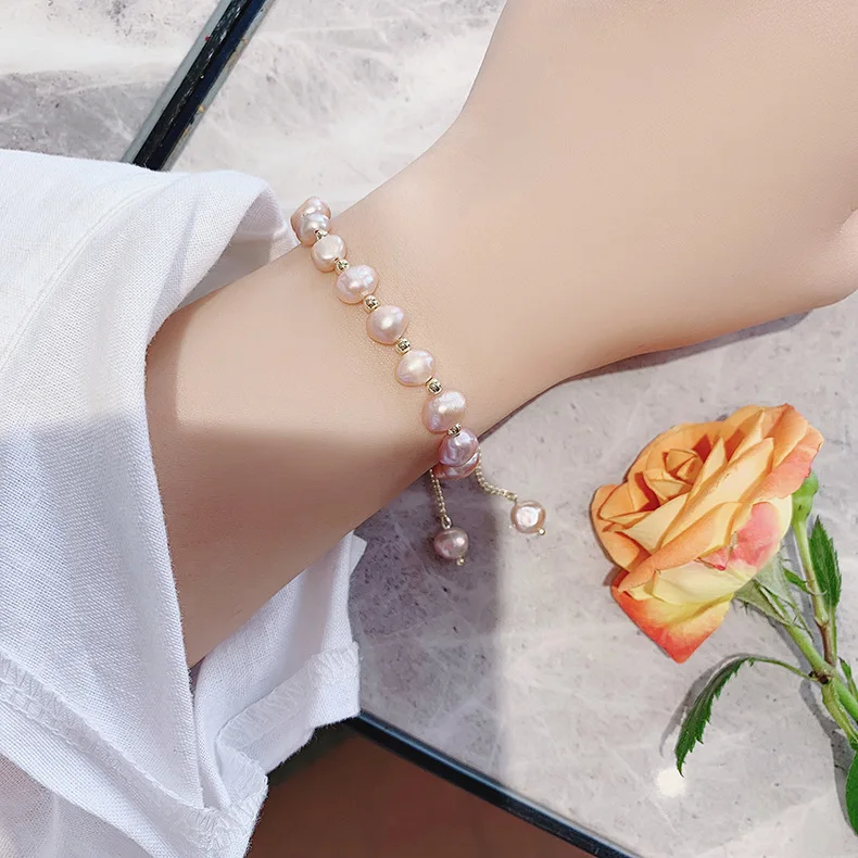 

Trendy Irregular Pearl Bracelet  Chain Baroque Hand Ornaments Pearl Charm Bracelet Jewelry for Women Beaded Link Chain, As pic shows