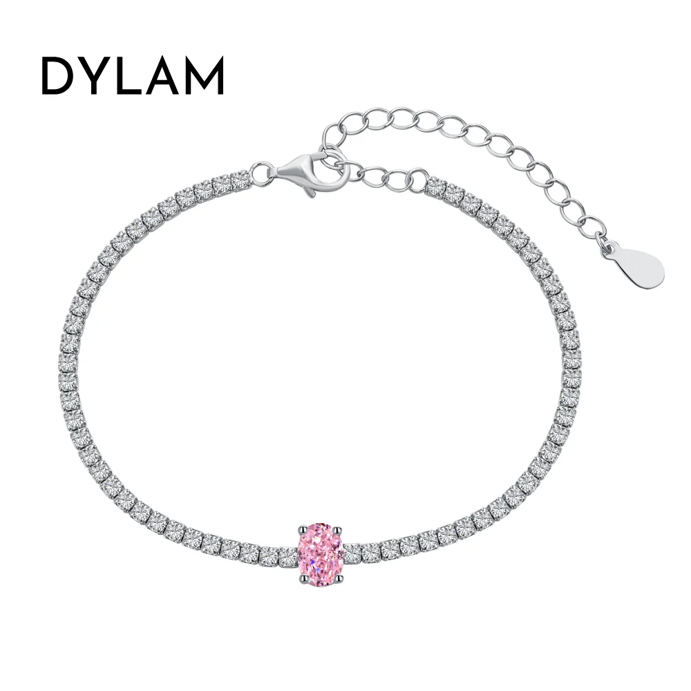 Dylam Trendy In Stock No Moq Rhodium Plated 5A Cubic Zirconia Classic Fashion Tennis Bracelet Charm Bracelets for Women