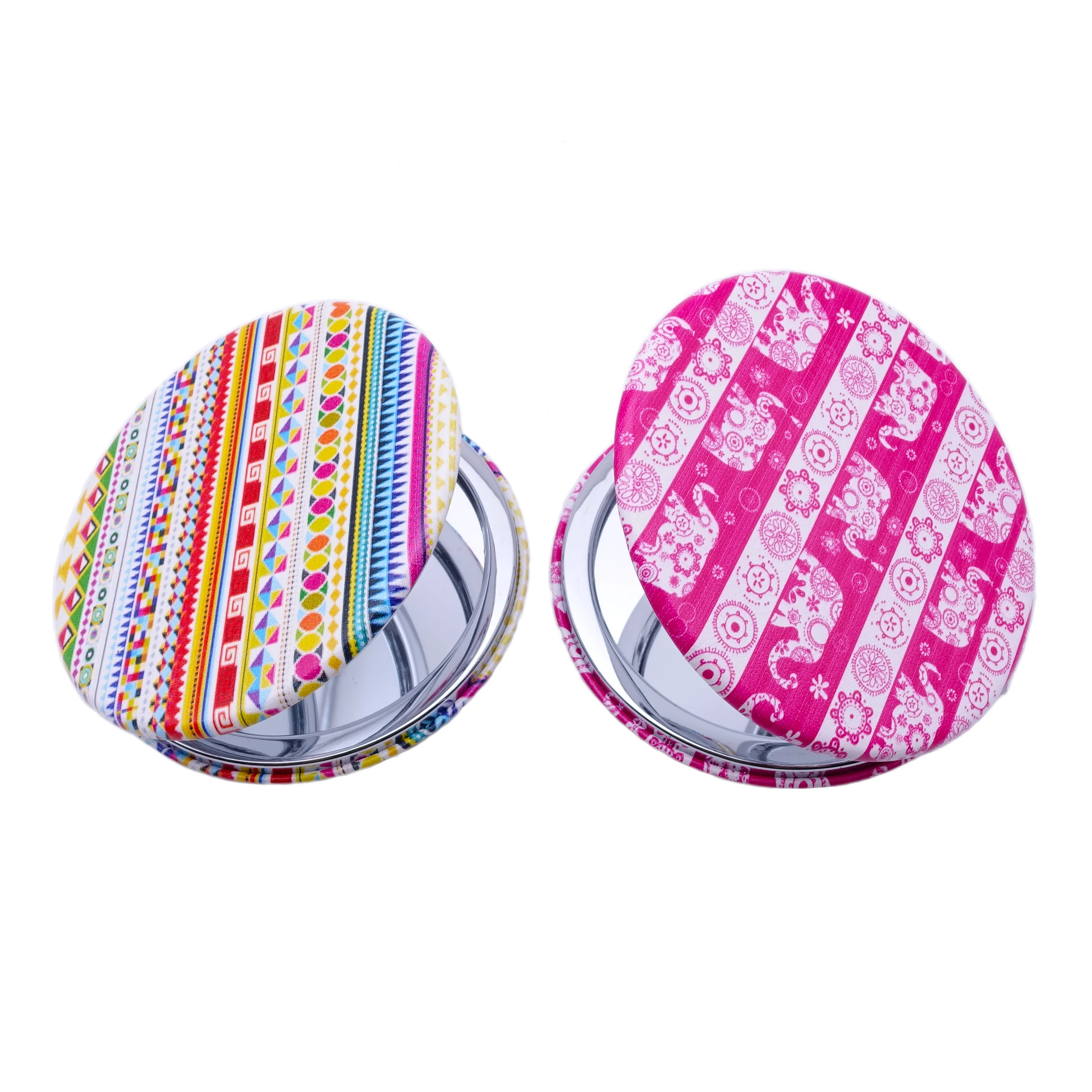 

cheap factory price round metal and leather makeup mirror