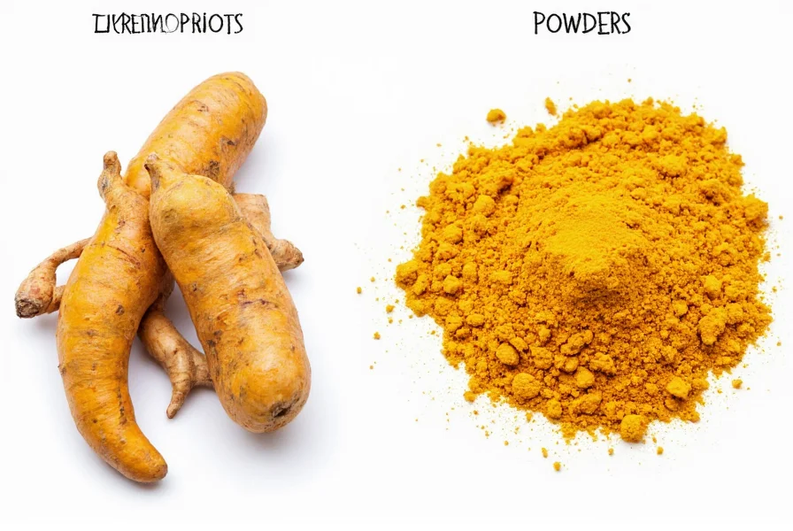 Turmeric root and powder comparison showing different forms of turmeric for daily consumption