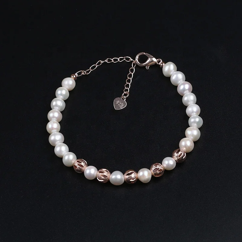 

high quality freshwater fashion handmade potato pearl bracelet jewelry, White