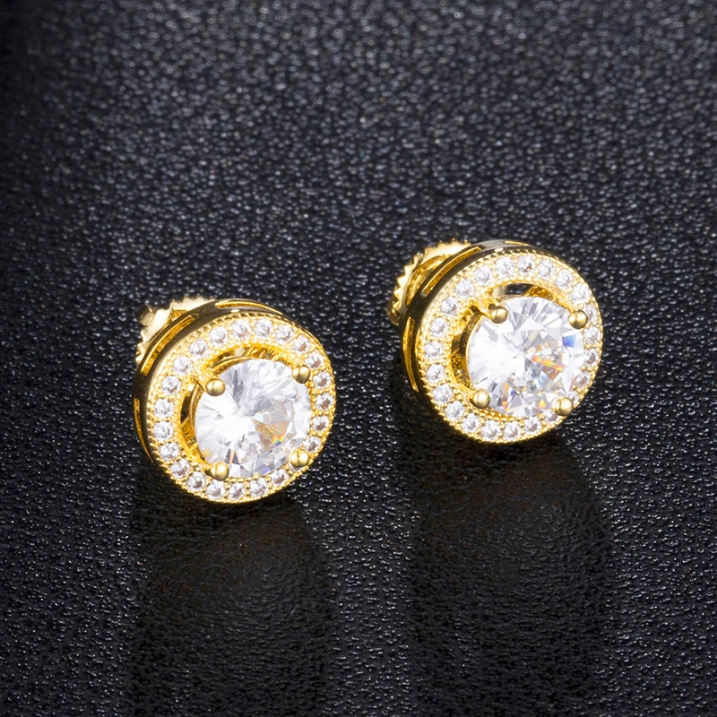 

Cubic Zircon Brass Round Stud Earring Hip Hop Bling Iced Out Micro Full Paved For Men Jewelry