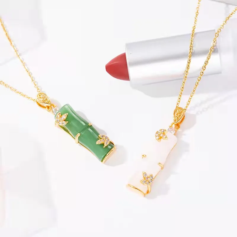 18K gold-plated stainless steel necklace ladies jewelry long bamboo jade pendant necklace