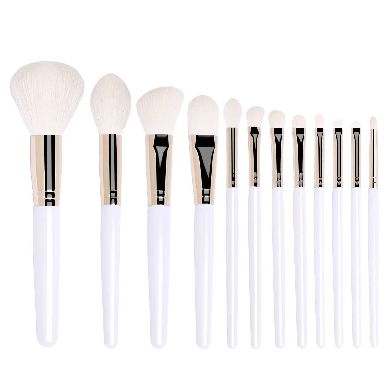 

High Quality 8 Pieces Bionic wool Wood Handle Art Makeup Brush Soft Fiber White Makeup Brushes Set