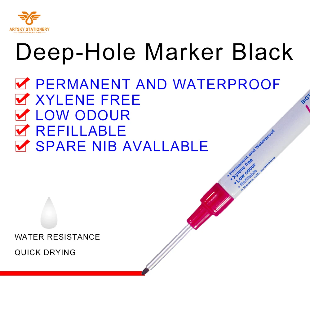 SIPA 3 Pcs 30mm Deep Drill Hole Long Nib Permanent Marker Pens Black Blue  Red Home Deration nruction Hareware Accessories Processing, Car, Book Shelf